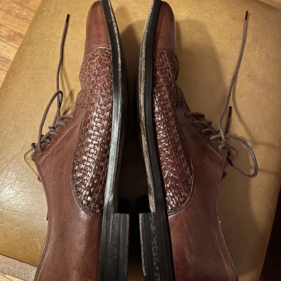Johnson and Murphy Square Men’s Brown Leather Toecap Woven Oxford Shoes sz 8.5M - Picture 5 of 7